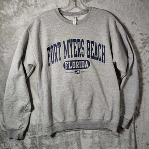 Vtg Crew Sweatshirt Sz M Fort Myers Beach Florida Grey Graphic Jerzees